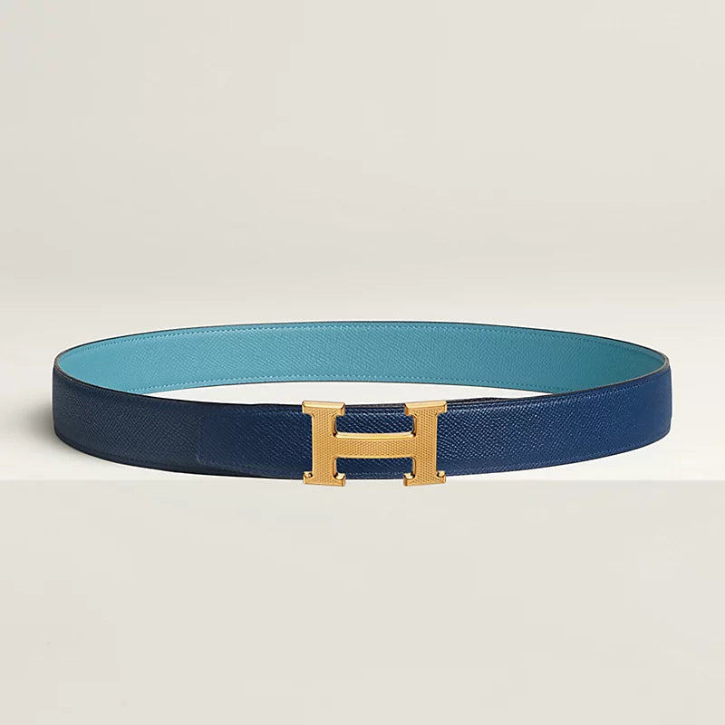 H Guillochee Belt Buckle & Reversible Leather Strap 32 MM