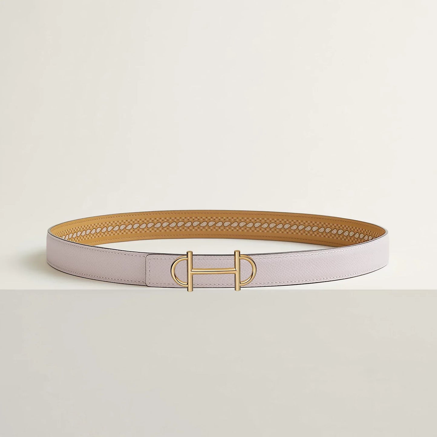 NOIR / GOLD-HAVANE / MAUVE PÂLE  GAMMA BELT BUCKLE & REVERSIBLE LEATHER STRAP 24 MM