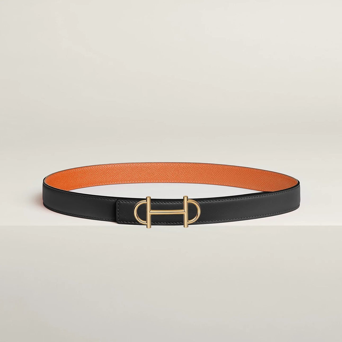 NOIR / GOLD-HAVANE / MAUVE PÂLE  GAMMA BELT BUCKLE & REVERSIBLE LEATHER STRAP 24 MM