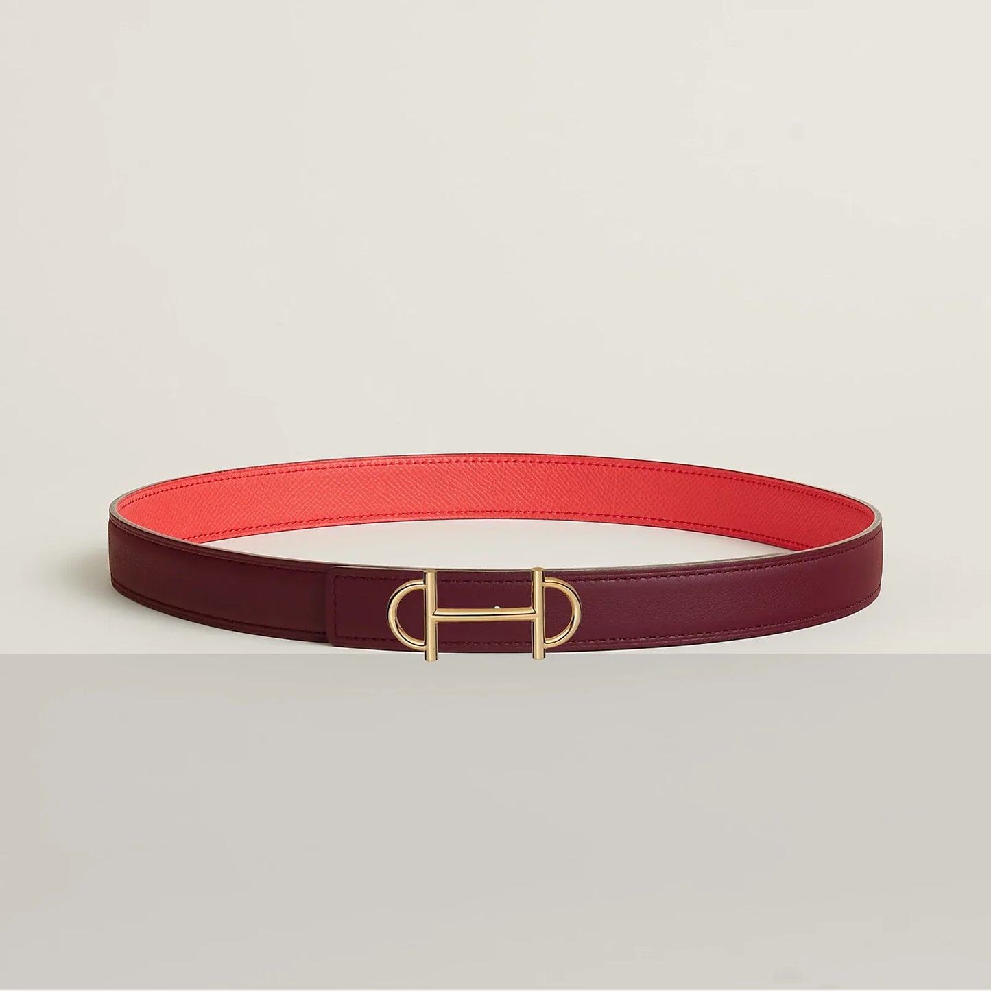 NOIR / GOLD-HAVANE / MAUVE PÂLE  GAMMA BELT BUCKLE & REVERSIBLE LEATHER STRAP 24 MM