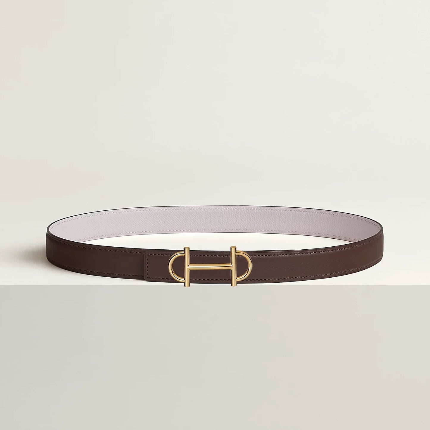 NOIR / GOLD-HAVANE / MAUVE PÂLE  GAMMA BELT BUCKLE & REVERSIBLE LEATHER STRAP 24 MM
