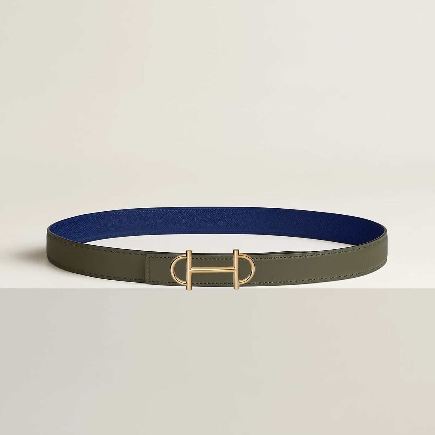 NATUREL SABLE / ORANGE FIELD-SÉSAME / VERT CYPRÈS  GAMMA BELT BUCKLE & REVERSIBLE LEATHER STRAP 24 MM