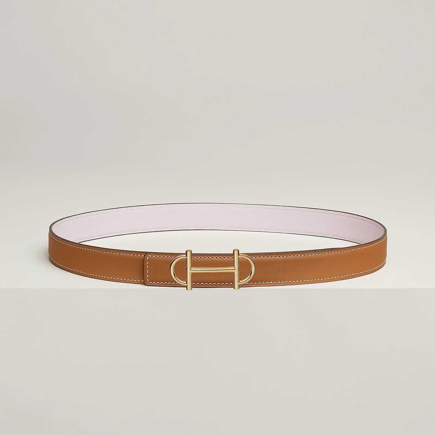 NATUREL SABLE / ORANGE FIELD-SÉSAME / VERT CYPRÈS  GAMMA BELT BUCKLE & REVERSIBLE LEATHER STRAP 24 MM
