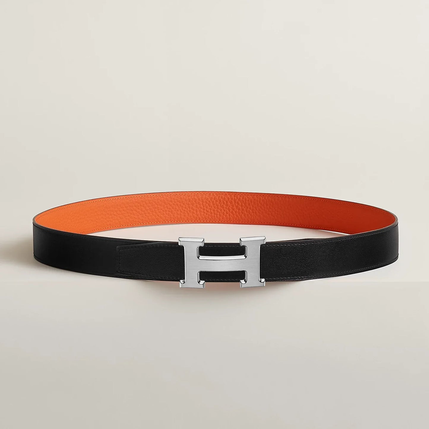 NOIR / GOLD-BLEU MARINE / ÉCORCE H BELT BUCKLE & REVERSIBLE LEATHER STRAP 32 MM
