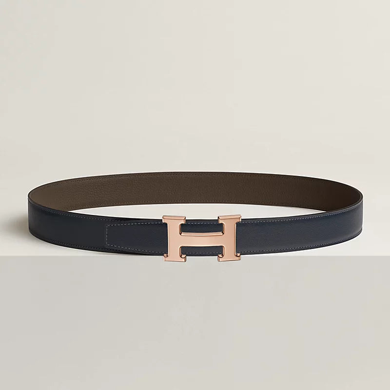 Noir / Gold - Bleu Marine / Écorce H Belt Buckle & Reversible Leather Strap 32 Mm