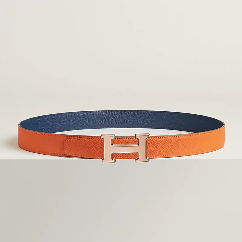 VERT-DE-GRIS / GOLD - NOIR / ÉBÈNE  H BELT BUCKLE & REVERSIBLE LEATHER STRAP 32 MM