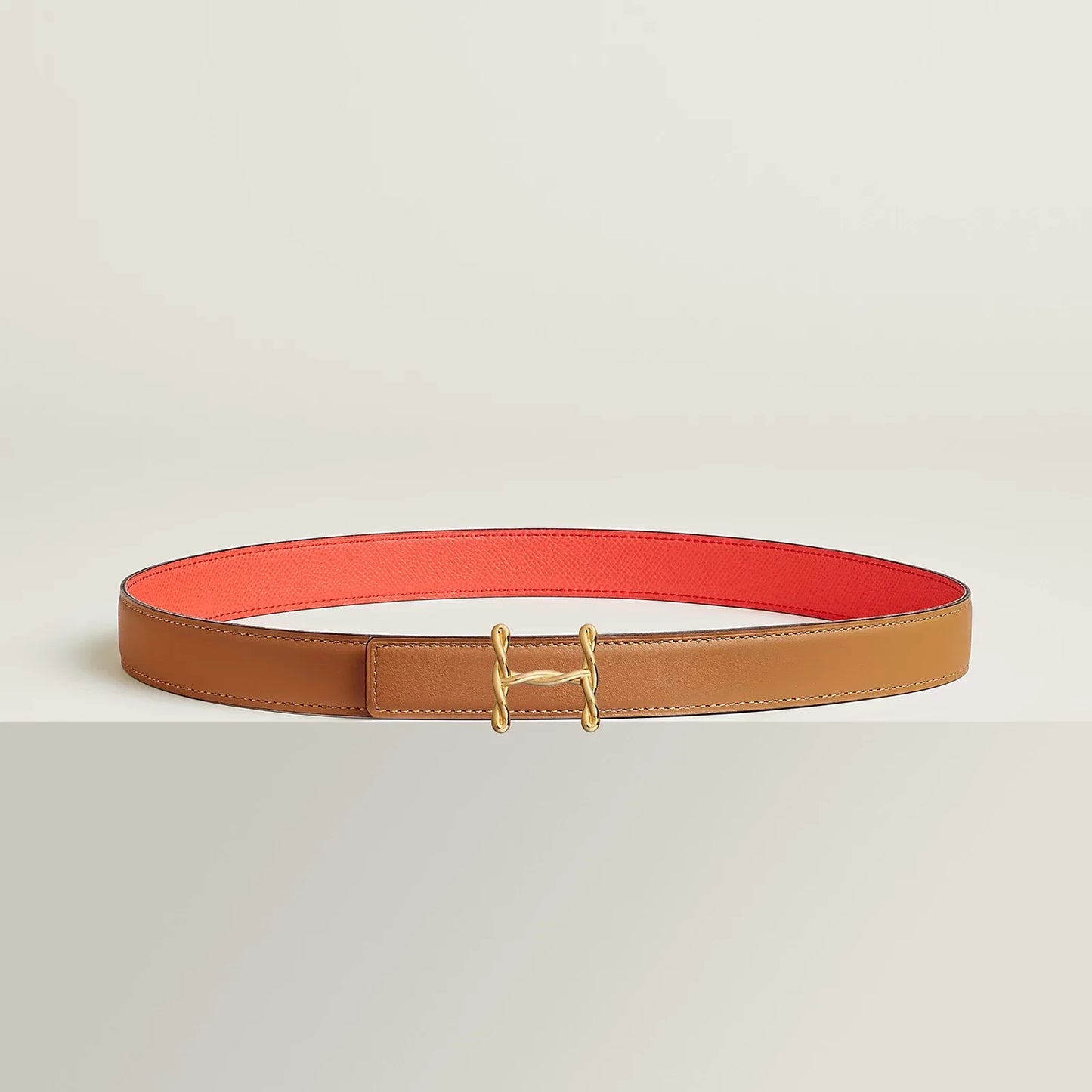 NATUREL SABLE / ORANGE FIELD - SÉSAME / VERT CYPRÈS H TORSADE BELT BUCKLE & REVERSIBLE LEATHER STRAP 24 MM