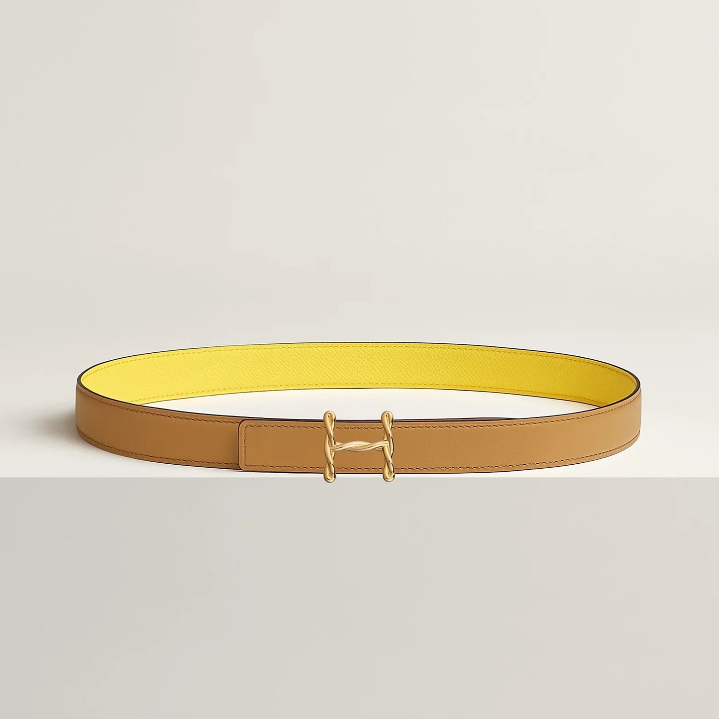NATUREL SABLE / ORANGE FIELD - SÉSAME / VERT CYPRÈS H TORSADE BELT BUCKLE & REVERSIBLE LEATHER STRAP 24 MM
