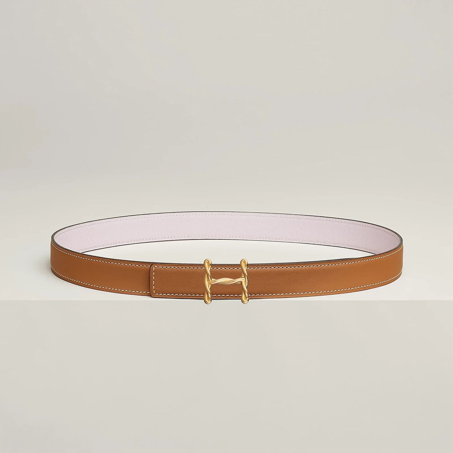 NATUREL SABLE / ORANGE FIELD - SÉSAME / VERT CYPRÈS H TORSADE BELT BUCKLE & REVERSIBLE LEATHER STRAP 24 MM