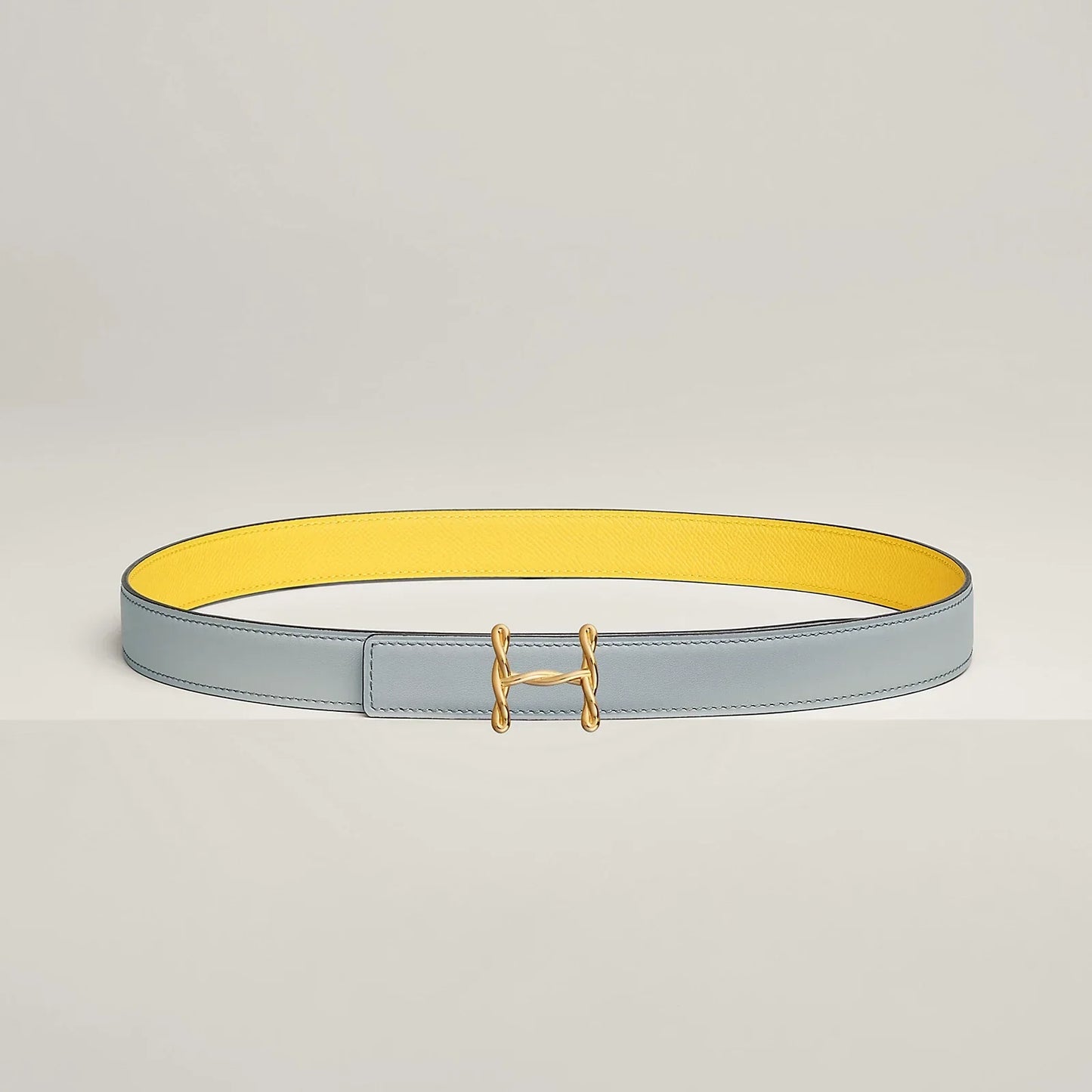 NATUREL SABLE / ORANGE FIELD - SÉSAME / VERT CYPRÈS H TORSADE BELT BUCKLE & REVERSIBLE LEATHER STRAP 24 MM