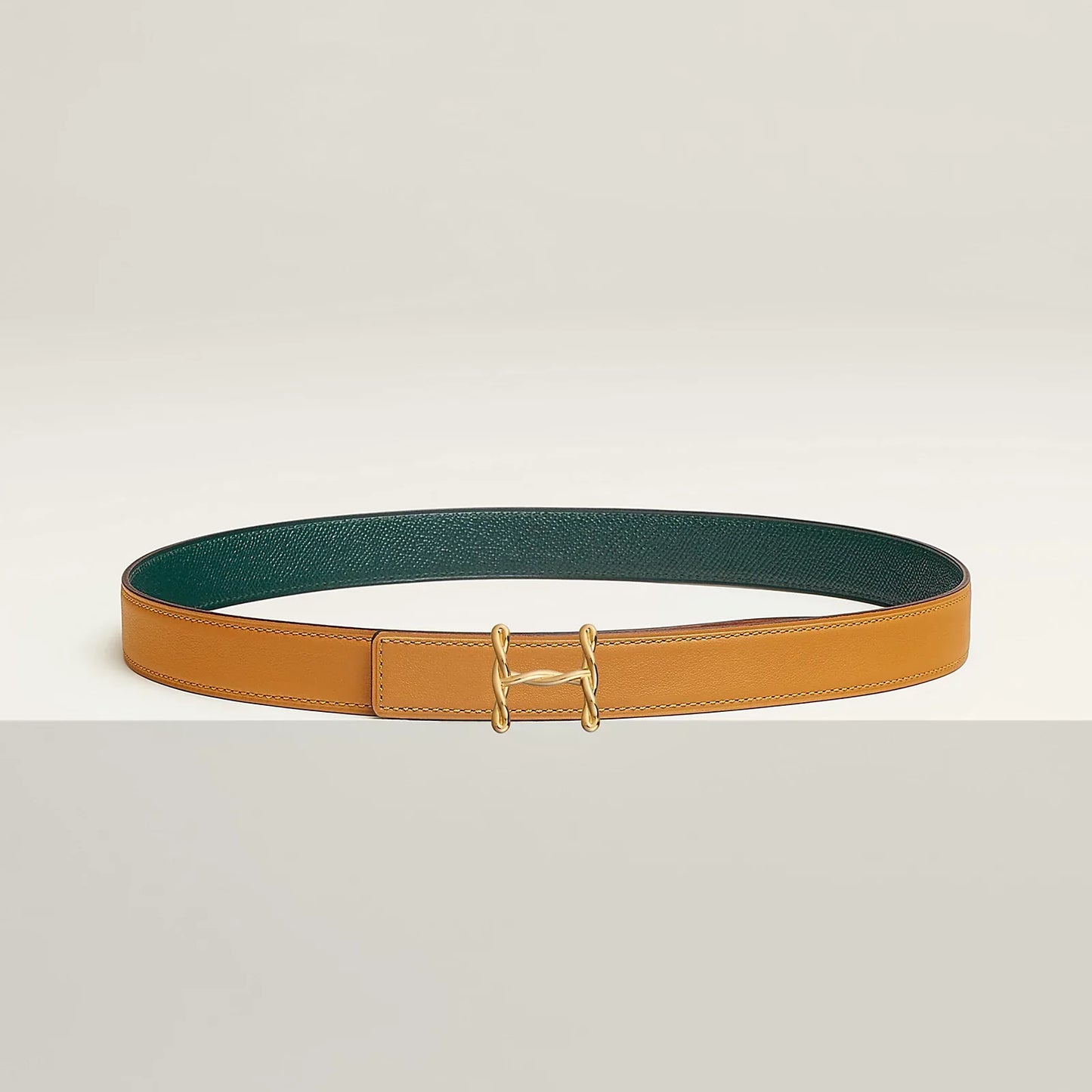 NATUREL SABLE / ORANGE FIELD - SÉSAME / VERT CYPRÈS H TORSADE BELT BUCKLE & REVERSIBLE LEATHER STRAP 24 MM