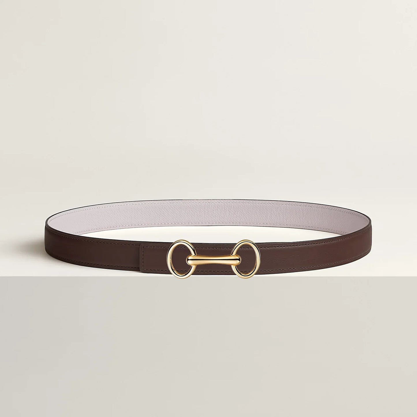 NOIR / GOLD - HAVANE / MAUVE PÂLE  HERITAGE BELT BUCKLE & HERMÈS SUR MER REVERSIBLE LEATHER STRAP 24 MM