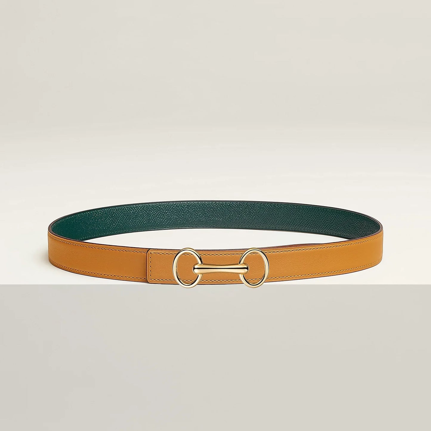 NATUREL SABLE / ORANGE FIELD-SÉSAME / VERT CYPRÈS  HERITAGE BELT BUCKLE & REVERSIBLE LEATHER STRAP 24 MM