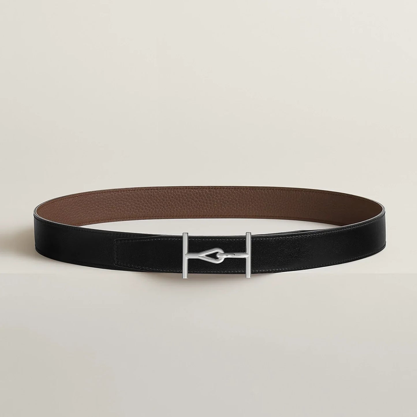 NOIR / GOLD-BLEU MARINE / ÉCORCE  JUMBO BELT BUCKLE & REVERSIBLE LEATHER STRAP 32 MM