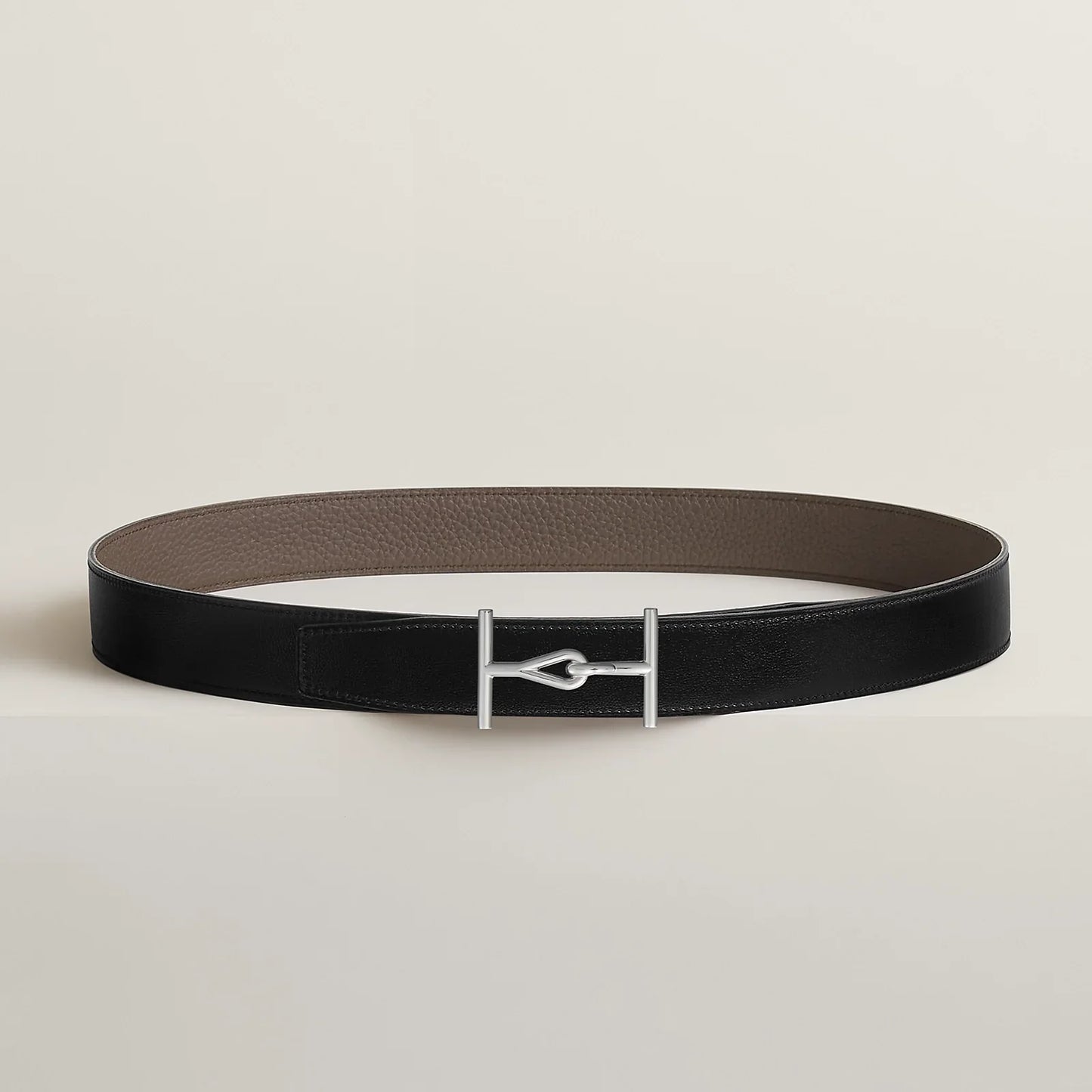 NOIR / GOLD-BLEU MARINE / ÉCORCE  JUMBO BELT BUCKLE & REVERSIBLE LEATHER STRAP 32 MM