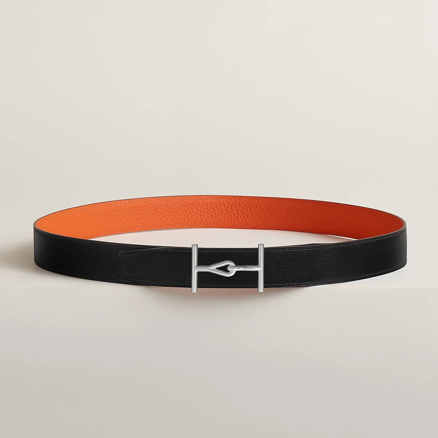NOIR / GOLD-BLEU MARINE / ÉCORCE  JUMBO BELT BUCKLE & REVERSIBLE LEATHER STRAP 32 MM