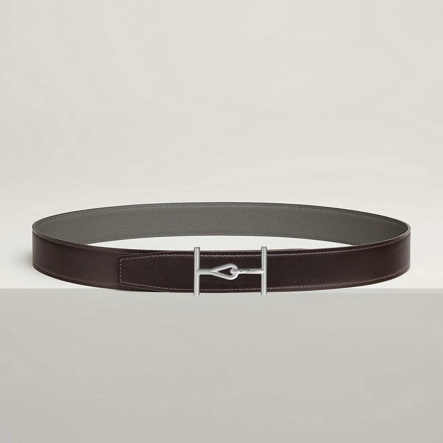 NOIR / GOLD-BLEU MARINE / ÉCORCE  JUMBO BELT BUCKLE & REVERSIBLE LEATHER STRAP 32 MM