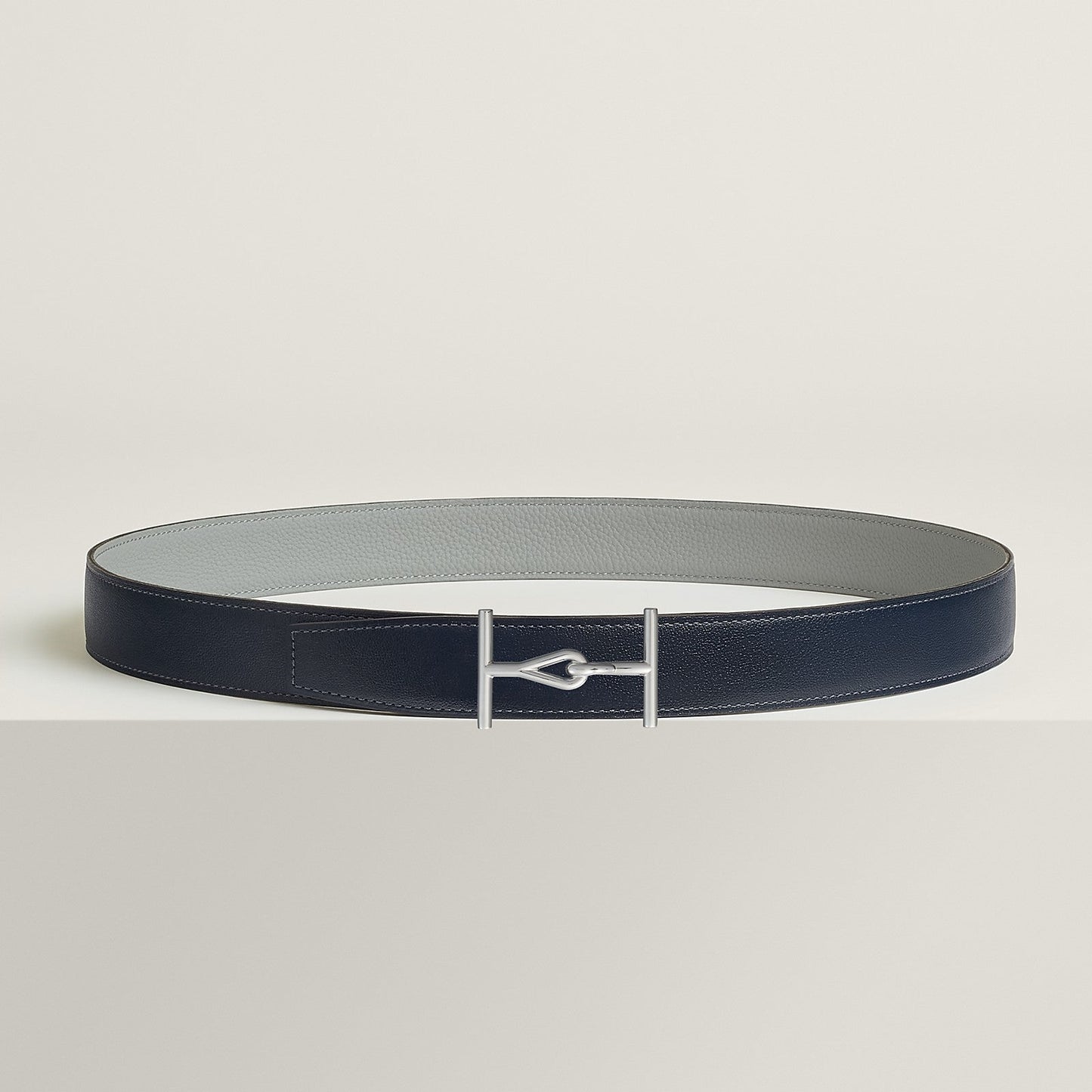 NOIR / GOLD-BLEU MARINE / ÉCORCE  JUMBO BELT BUCKLE & REVERSIBLE LEATHER STRAP 32 MM