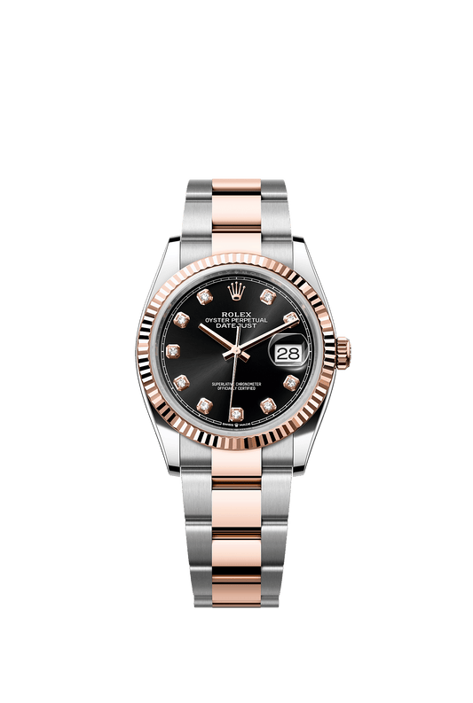 Datejust 36 Oystersteel Everose Gold Bright Black Diamond Dial Oyster Bracelet 36mm Self-Winding Watch