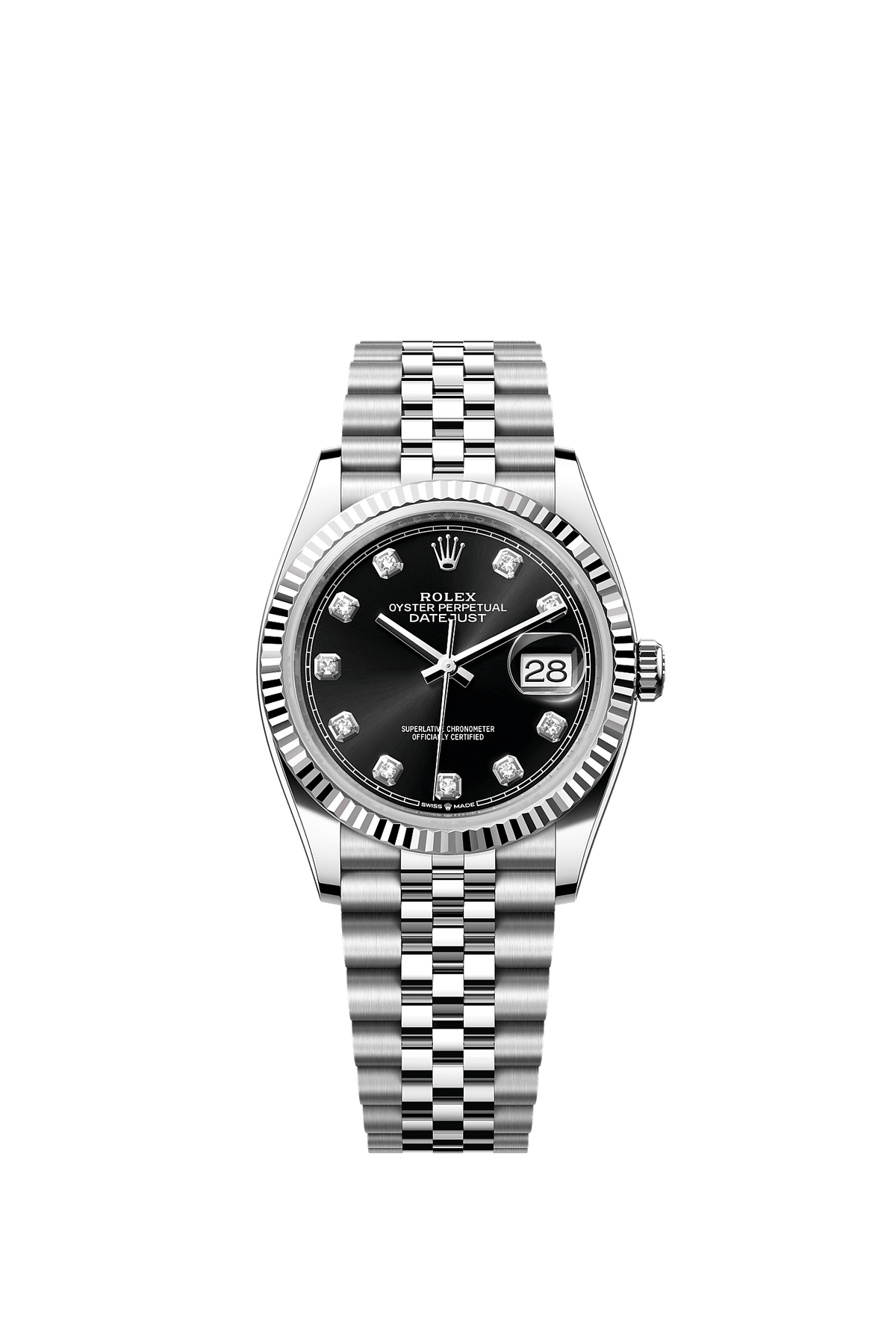 Datejust 36 36mm Oystersteel White Gold Bright Black Diamond Dial Fluted Bezel Jubilee Bracelet Self-Winding Watch