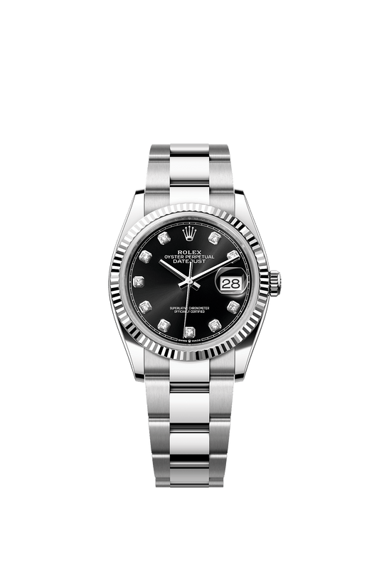 Datejust 36 36mm Oystersteel White Gold Bright Black Diamond Dial Fluted Bezel Oyster Bracelet Self-Winding Watch