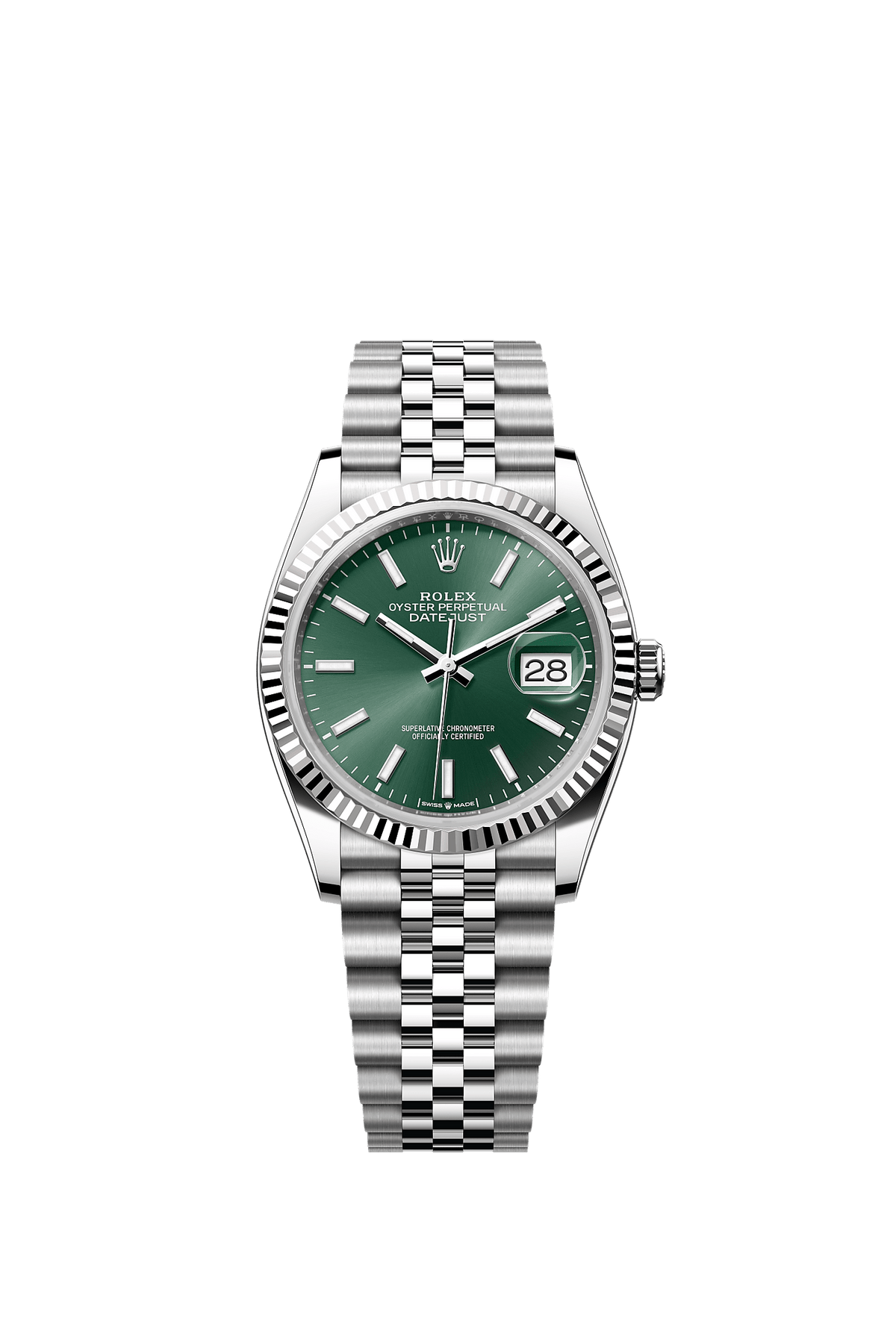 Datejust 36 Oyster Perpetual Chronometer Watch 36mm Oystersteel White Gold Mint Green Dial Jubilee Bracelet