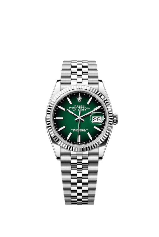 Datejust 36 36mm Oystersteel White Gold Green Ombré Dial Fluted Bezel Jubilee Bracelet Self-Winding Watch