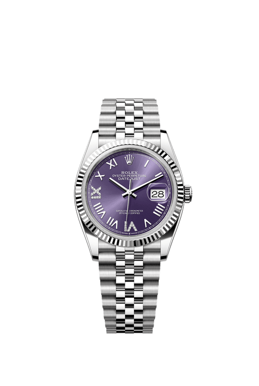 Datejust 36 36mm Oystersteel White Gold Aubergine Diamond Dial Fluted Bezel Jubilee Bracelet Self-Winding Watch