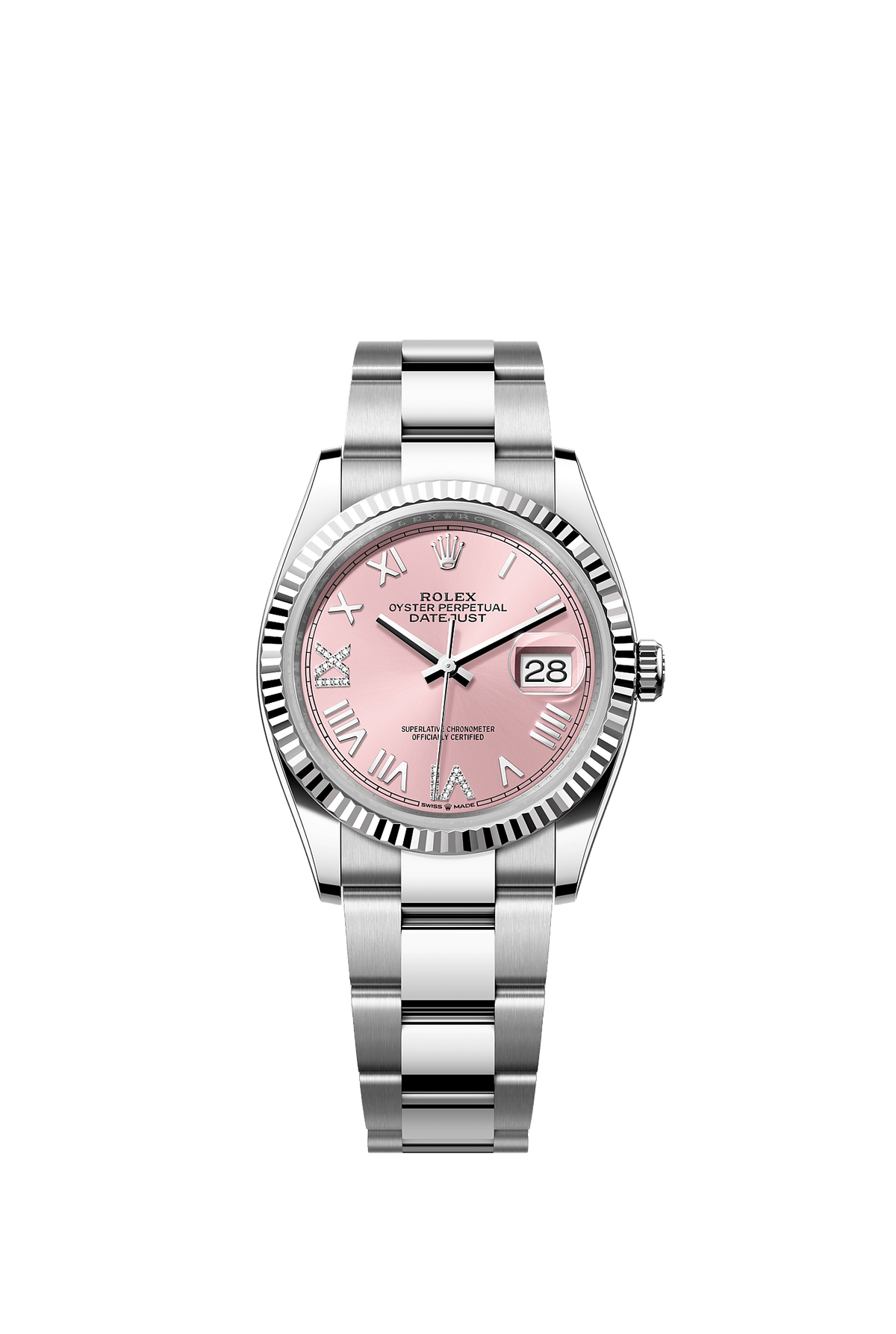Datejust 36 Oyster Perpetual Chronometer Watch 36mm Oystersteel White Gold Pink Diamond Dial Oyster Bracelet
