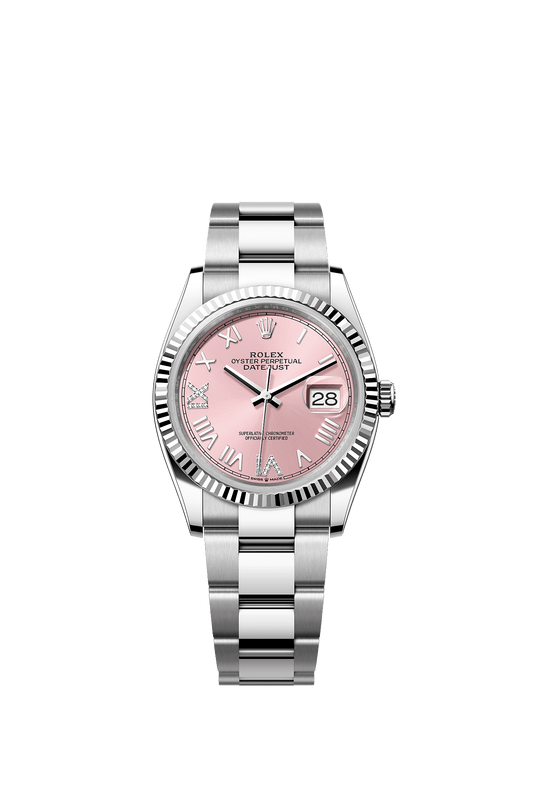 Datejust 36 36mm Oystersteel White Gold Pink Diamond Dial Fluted Bezel Oyster Bracelet Self-Winding Watch