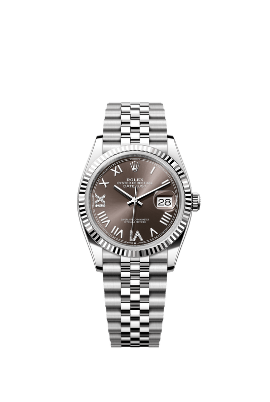 Datejust 36 Oyster Perpetual Chronometer Watch 36mm Oystersteel White Gold Dark Grey Diamond Dial Jubilee Bracelet