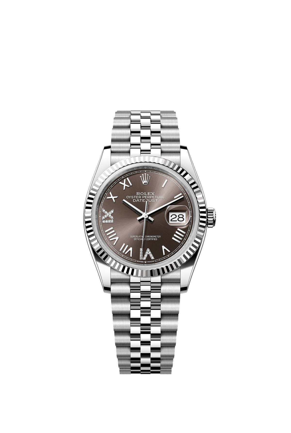 Datejust 36 Oystersteel White Gold Dark Grey Diamond Dial Fluted Bezel Jubilee Bracelet 36mm Self-Winding Watch