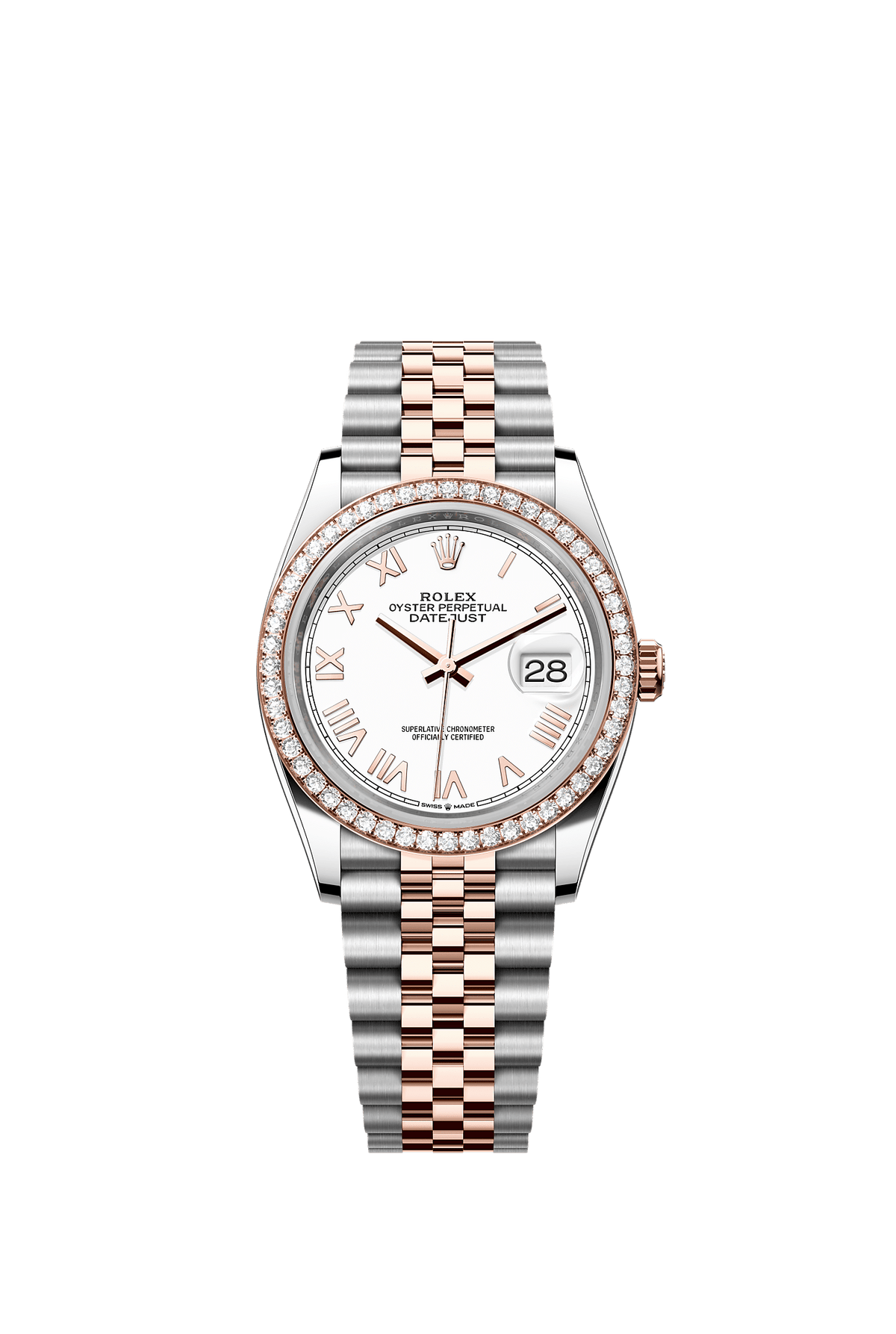 Datejust 36 Oystersteel Everose Gold White Diamond Dial Diamond-Set Bezel Jubilee Bracelet 36mm Self-Winding Watch