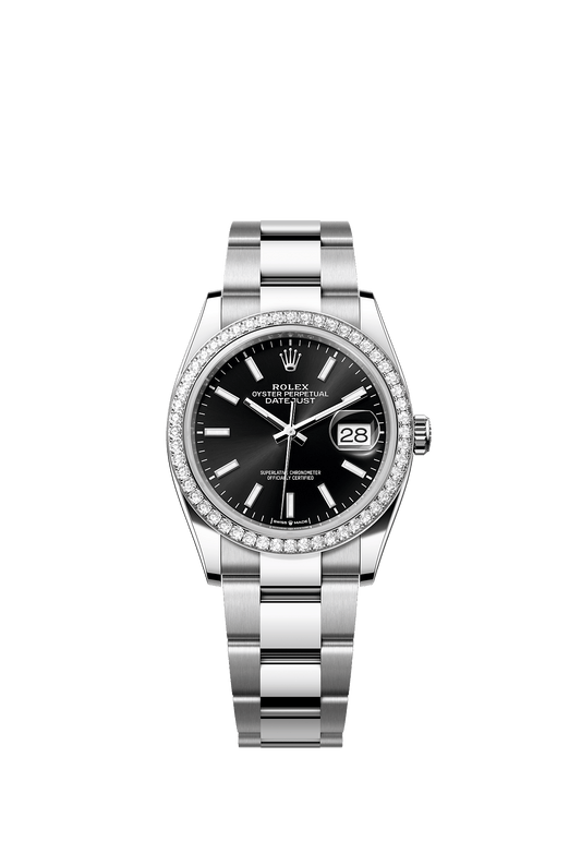Datejust 36 36mm Oystersteel White Gold Bright Black Diamond Dial Diamond Bezel Oyster Bracelet Self-Winding Watch