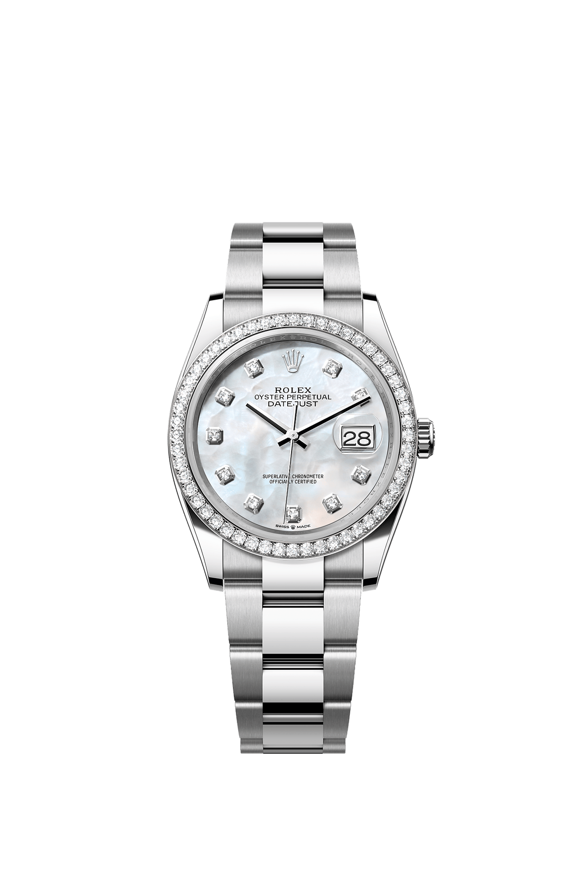 Datejust 36 Oystersteel White Gold Diamond Bezel White Mother-Of-Pearl Dial Oyster Bracelet 36mm Self-Winding Watch