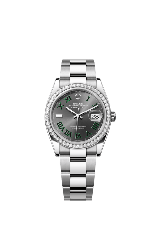 Datejust 36 36mm Oystersteel White Gold Slate Diamond Dial Diamond Bezel Oyster Bracelet Self-Winding Watch