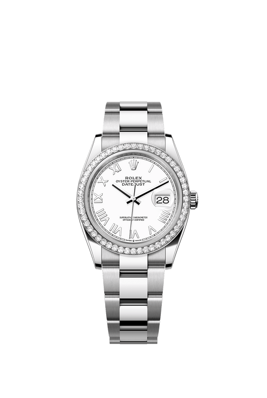 Datejust 36 Oyster Perpetual Chronometer Watch 36mm Oystersteel White Gold Diamond Bezel White Dial Oyster Bracelet