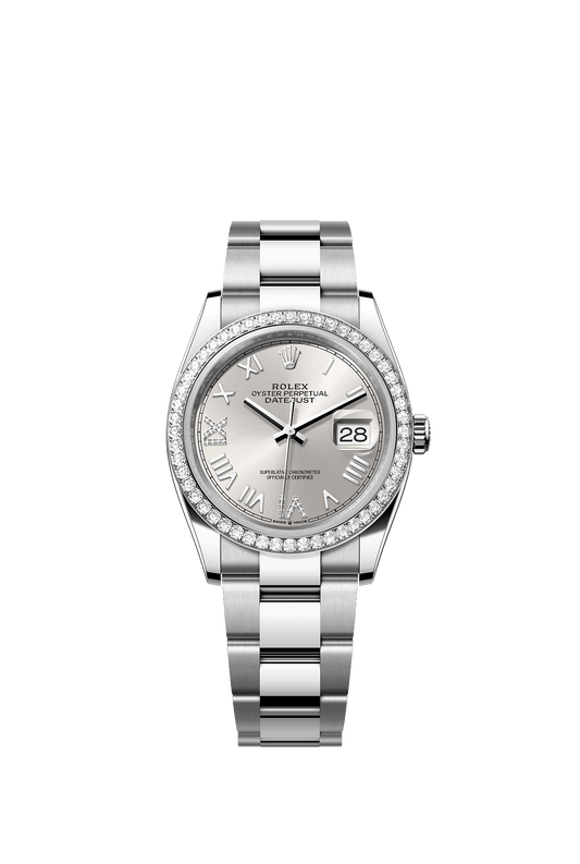 Datejust 36 Oystersteel White Gold Silver Diamond Dial Diamond Bezel Oyster Bracelet 36mm Self-Winding Watch