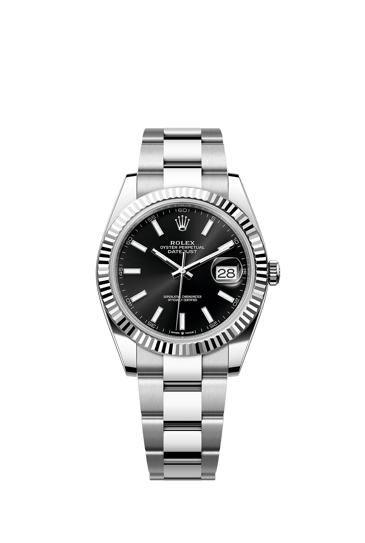 Datejust 41 41mm Oystersteel White Gold Bright Black Dial Fluted Bezel Oyster Bracelet Self-Winding Watch
