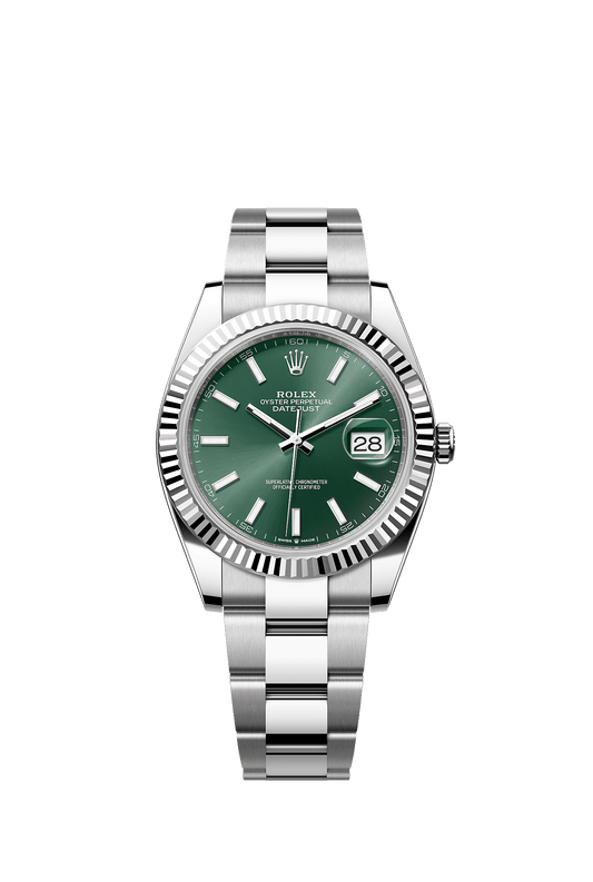 Datejust 41 41mm Oystersteel White Gold Mint Green Sunray Dial Fluted Bezel Oyster Bracelet Self-Winding Watch