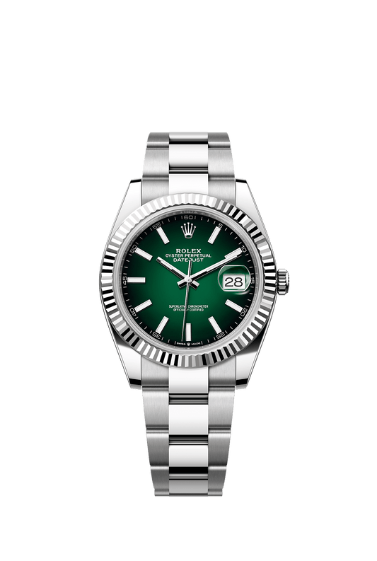 Datejust 41 41mm Oystersteel White Gold Green Ombré Dial Fluted Bezel Oyster Bracelet Self-Winding Watch
