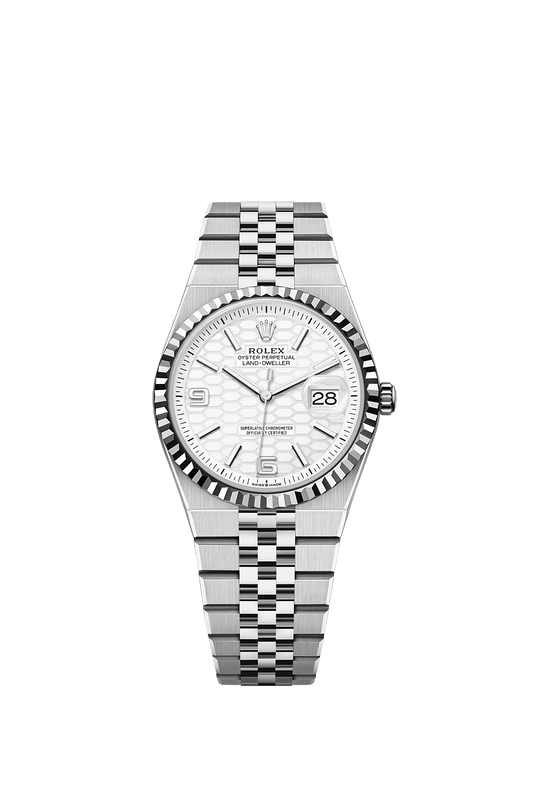 Land-Dweller 36 36mm Oystersteel White Gold Intense White Honeycomb Dial Flat Jubilee Bracelet Self-Winding Watch