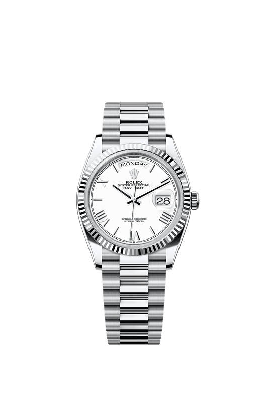 Day-Date 36 36mm 950 Platinum White Dial Fluted Bezel President Bracelet Self-Winding Watch