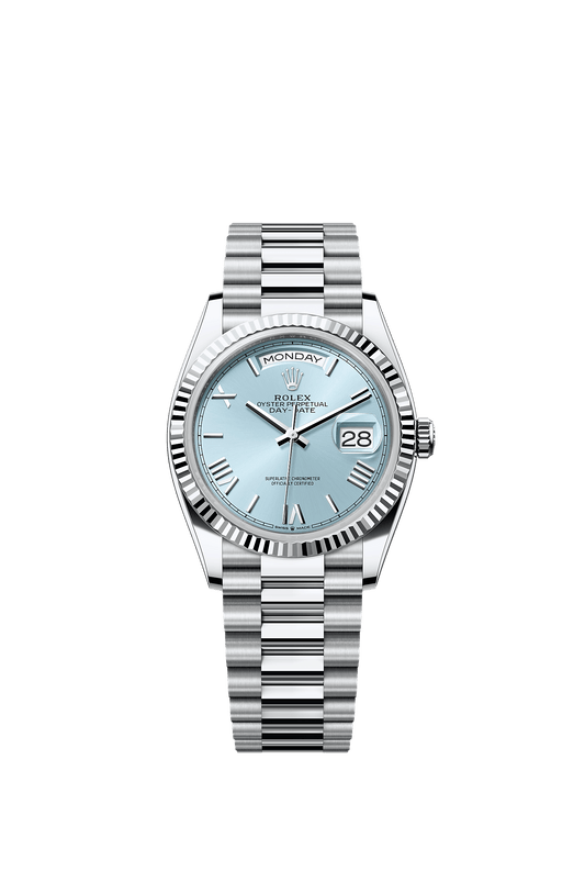 Day-Date 36 36mm Platinum Ice Blue Dial Fluted Bezel President Bracelet Self-Winding Watch