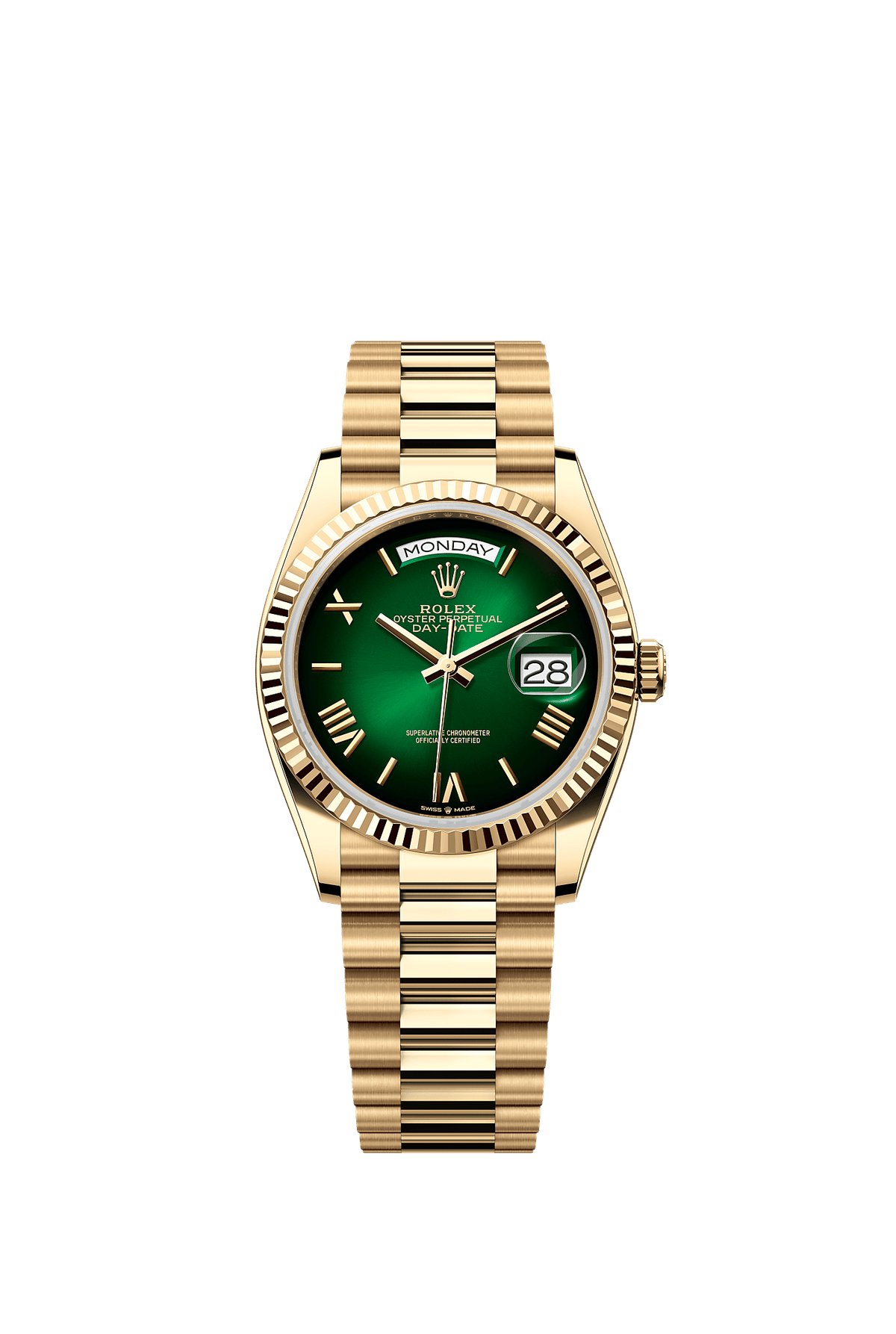 Day-Date 36 Oyster Perpetual Chronometer Watch 36mm 18ct Yellow Gold Green Ombré Dial President Bracelet