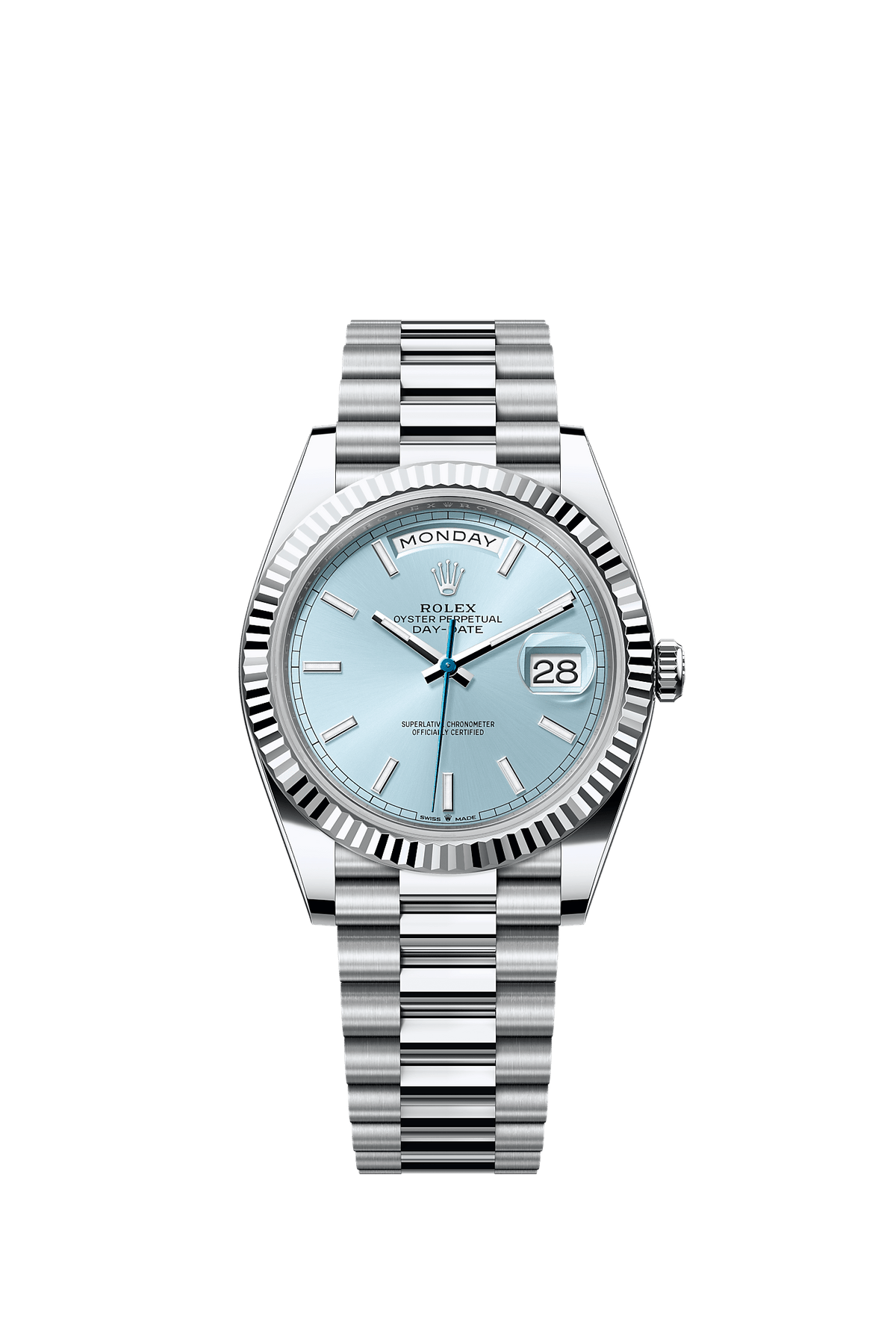 Day-Date 40 40mm 950 Platinum Ice Blue Dial Fluted Bezel President Bracelet Self-Winding Watch