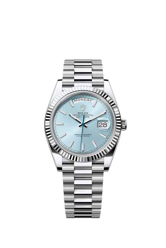 Day-Date 40 40mm 950 Platinum Ice Blue Dial Fluted Bezel President Bracelet Self-Winding Watch
