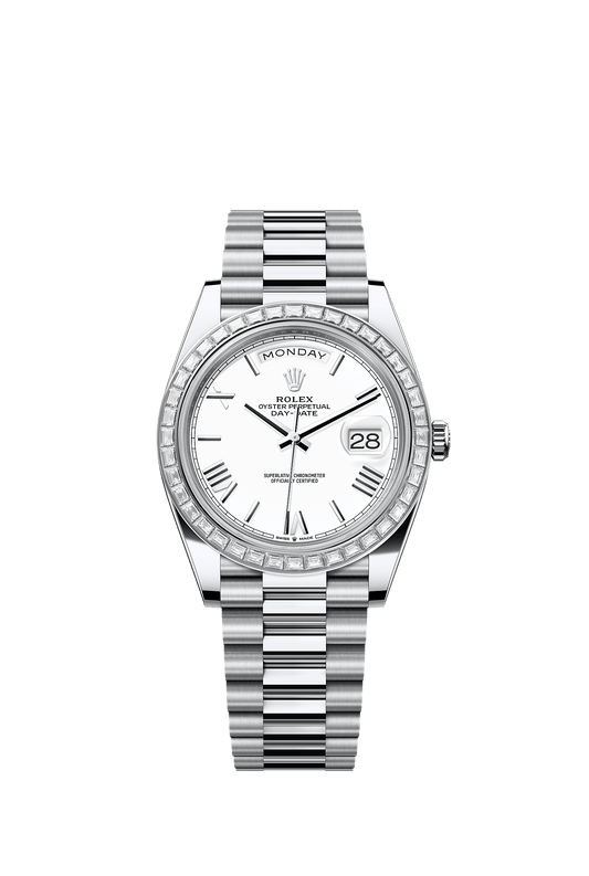 Day-Date 40 40mm 950 Platinum White Diamond Dial Diamond-Set Bezel President Bracelet Self-Winding Watch