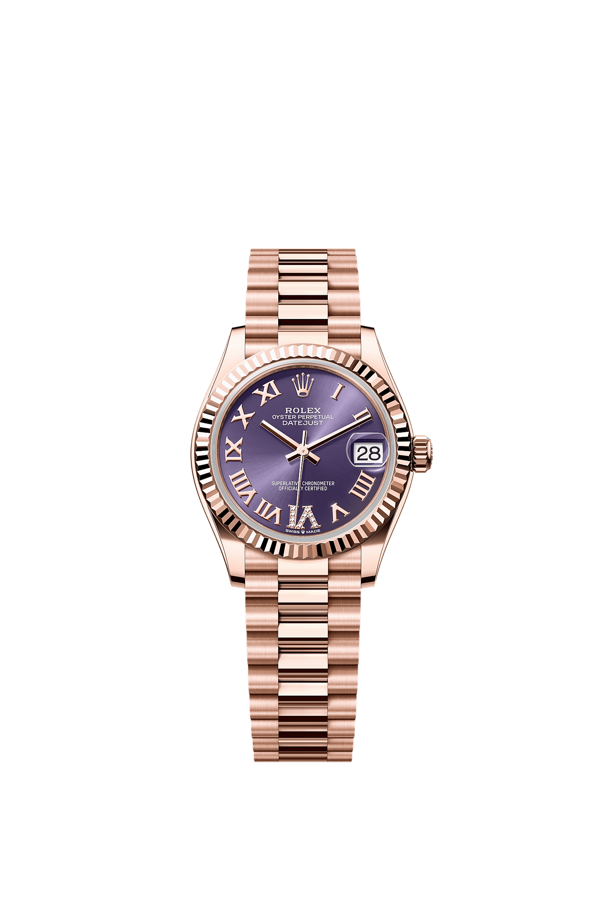 Datejust 31 Oyster Chronometer Watch 31mm 18ct Everose Gold Aubergine Diamond Dial