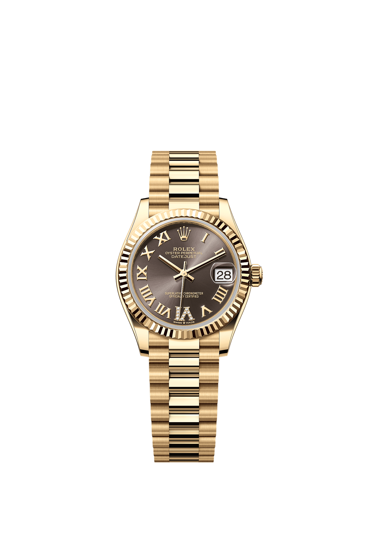 Datejust 31 Oyster Chronometer Watch 31mm 18ct Yellow Gold Dark Grey Diamond Dial President Bracelet